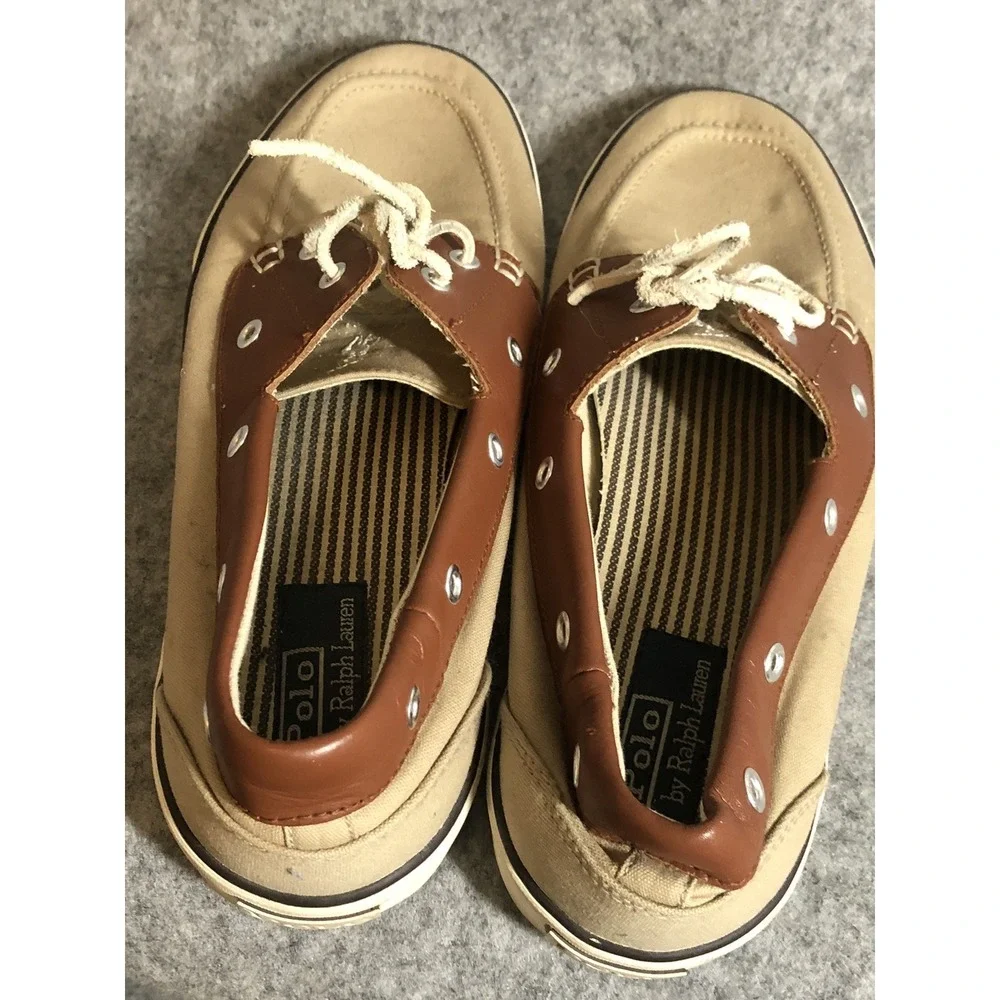 Polo Ralph Lauren Rylander Mens Loafer Slip On 12D Tan Canvas Boat Shoe